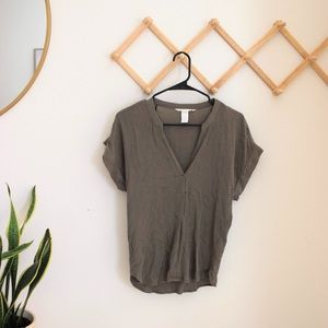 H&M Olive V-Neck Blouse